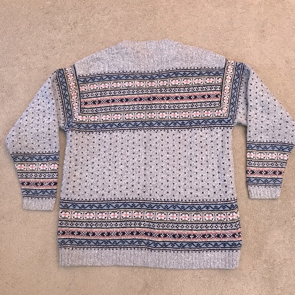 Vintage LizWear Cardigan Sweater Womens Small Zip Up Heavy Knit Fair Isle Grey - Picture 3 of 14